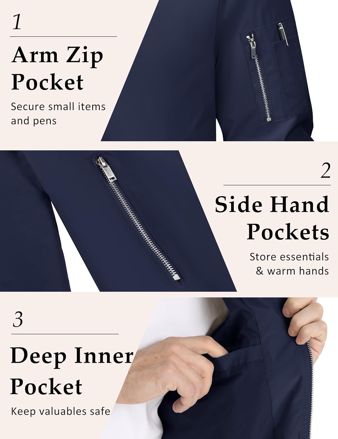 MAGCOMSEN Bomber Jacket Men Lightweight Jackets for Men Full Zip Up Bomber Light Coat with Pocket Casual Jacket Navy,M