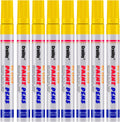 Yellow Paint Markers, 8 Pack Oil-Based Waterproof Quick Dry Permanent Paint Pen Set for Rocks Painting, Wood, Fabric, Plastic, Canvas, Glass, Mugs, Metal, Tire, Stone, DIY Craft