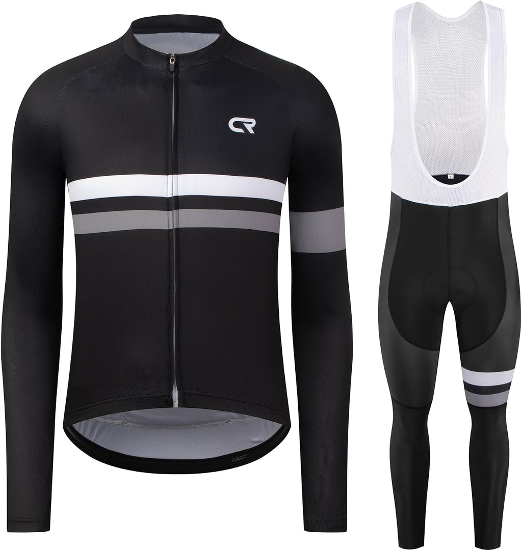 Coconut Ropamo CR Men's Cycling Clothing Set Long Sleeve Cycling Jersey Zipper Pocket Bike Outfit Cycling Bib Pants 3D Padded