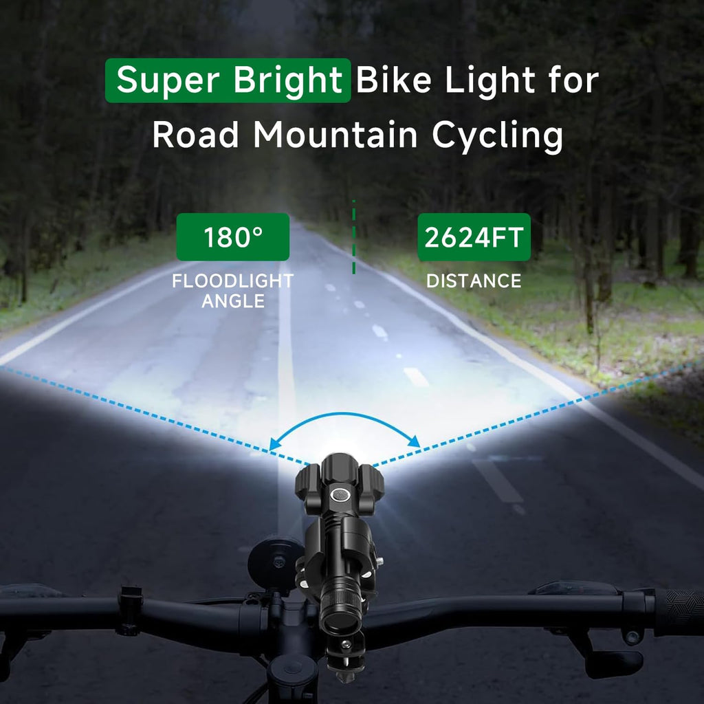 Super Bright Rechargeable Bike Light Set, 4+4 Modes,Powerful Bicycle Front Headlight and Back Taillight,18+ hrs, IPX6 Waterproof Bike Lights for Night Riding, Bike Light for Road Mountain Cycling