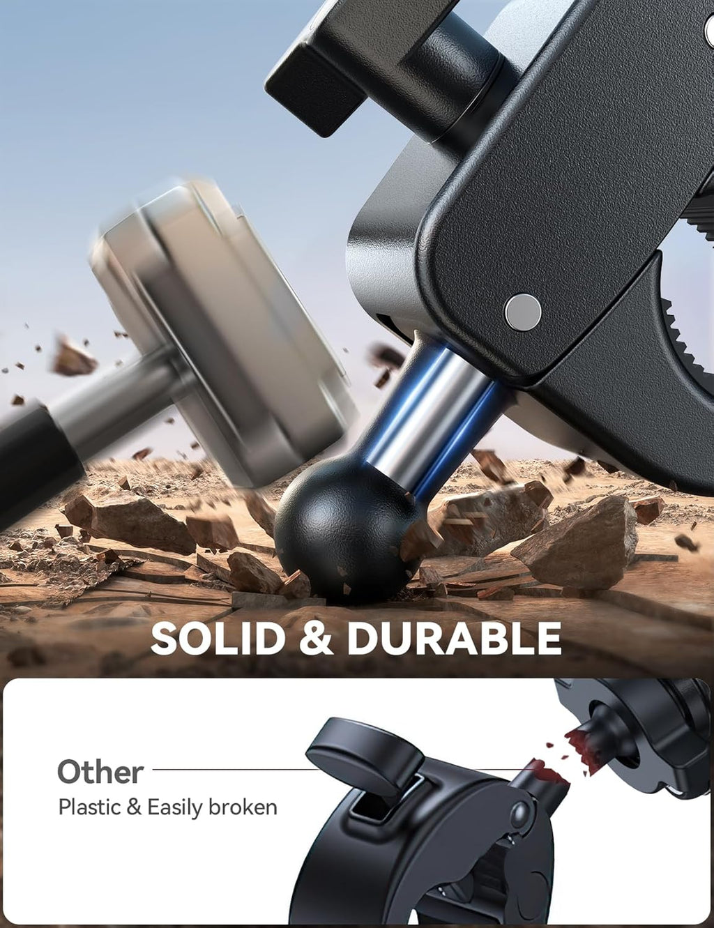 JOYROOM Motorcycle Phone Mount Holder - [Dual Vibration Dampener] 150mph Anti-Shock Phone Holder for Motorcycle [Upgrade Metal Handlebar Clamp] - Bike Phone Holder Mount for 4.7-7" Phones Orange