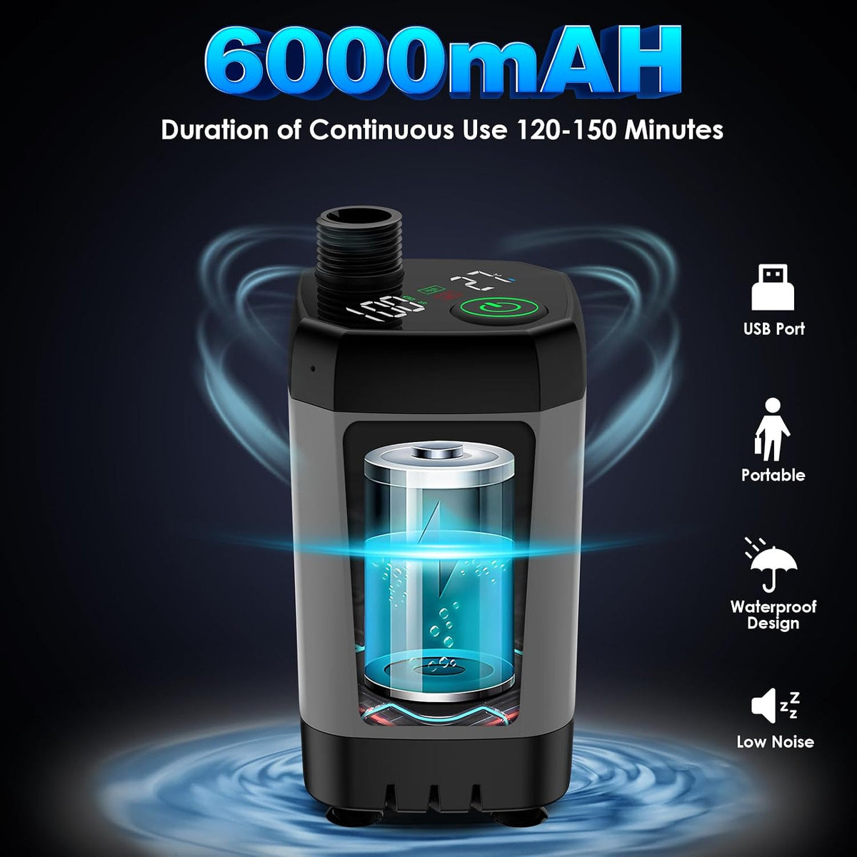 Cosy Life Portable Shower, Portable Shower for Camping with 5 Gallon Collapsible Bucket, 6000mAH Camping Shower with Smart LED Display, Multiple Spray Patterns for Outdoor Camping, Hiking, Pet Bathing