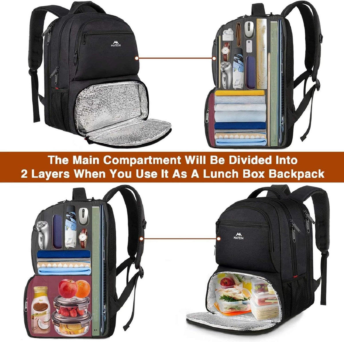 MATEIN Lunch Backpack for Men, 17 Inch Work Backpack with Lunch Compartment