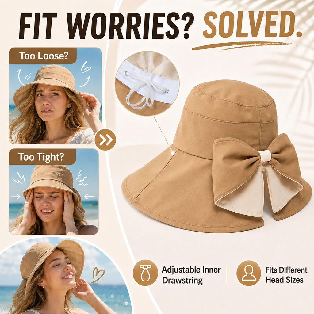 Women's Bowknot Wide Brim Sun Protective Hat