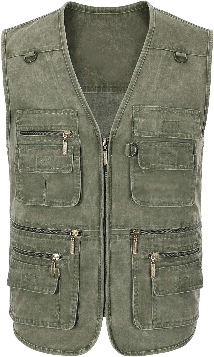 Spanye Mens Safari Travel Photo Vest Outdoor Fishing Multi Pocket Jacket Beige