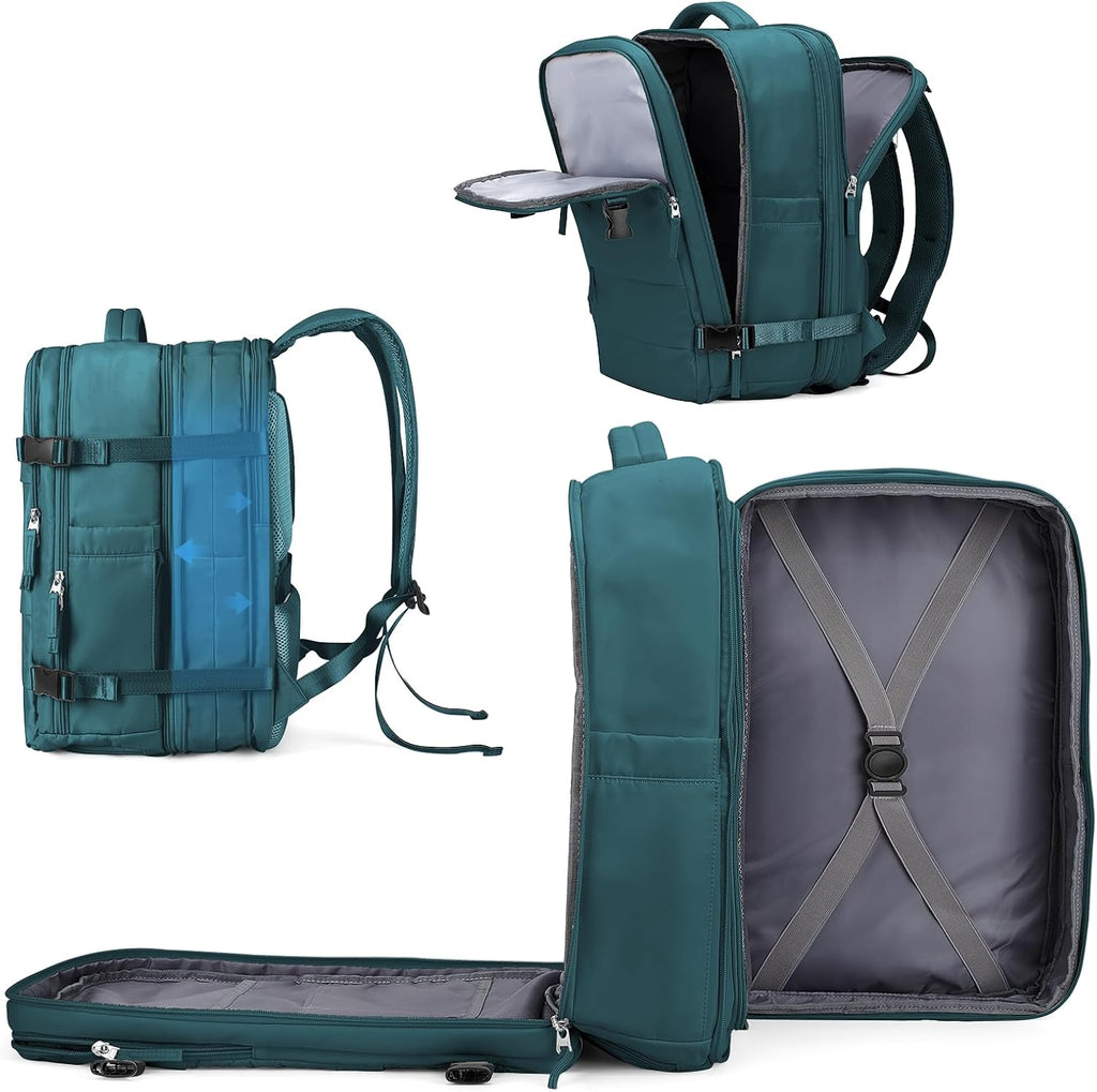 coowoz Large Travel Backpack For Women Men, Carry On Backpack,Hiking Backpack Waterproof Outdoor Sports Rucksack Casual Daypack Expandable Heavy Duty Extra large Backpack Peacock Blue