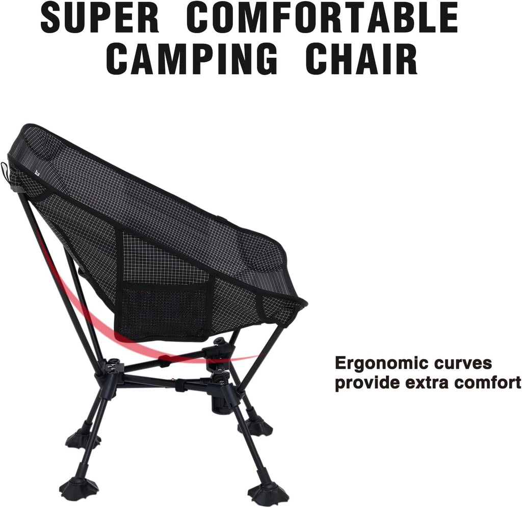 MOON LENCE Portable Camping Chair Backpacking Chair Ultralight Folding Chairs with Tear Resistant Fabric， Detachable Anti-Sinking Feet for Beach, Black
