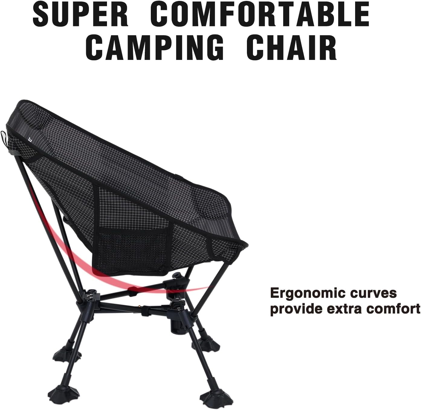 MOON LENCE Portable Camping Chair Backpacking Chair Ultralight Folding Chairs with Tear Resistant Fabric， Detachable Anti-Sinking Feet for Beach, Black