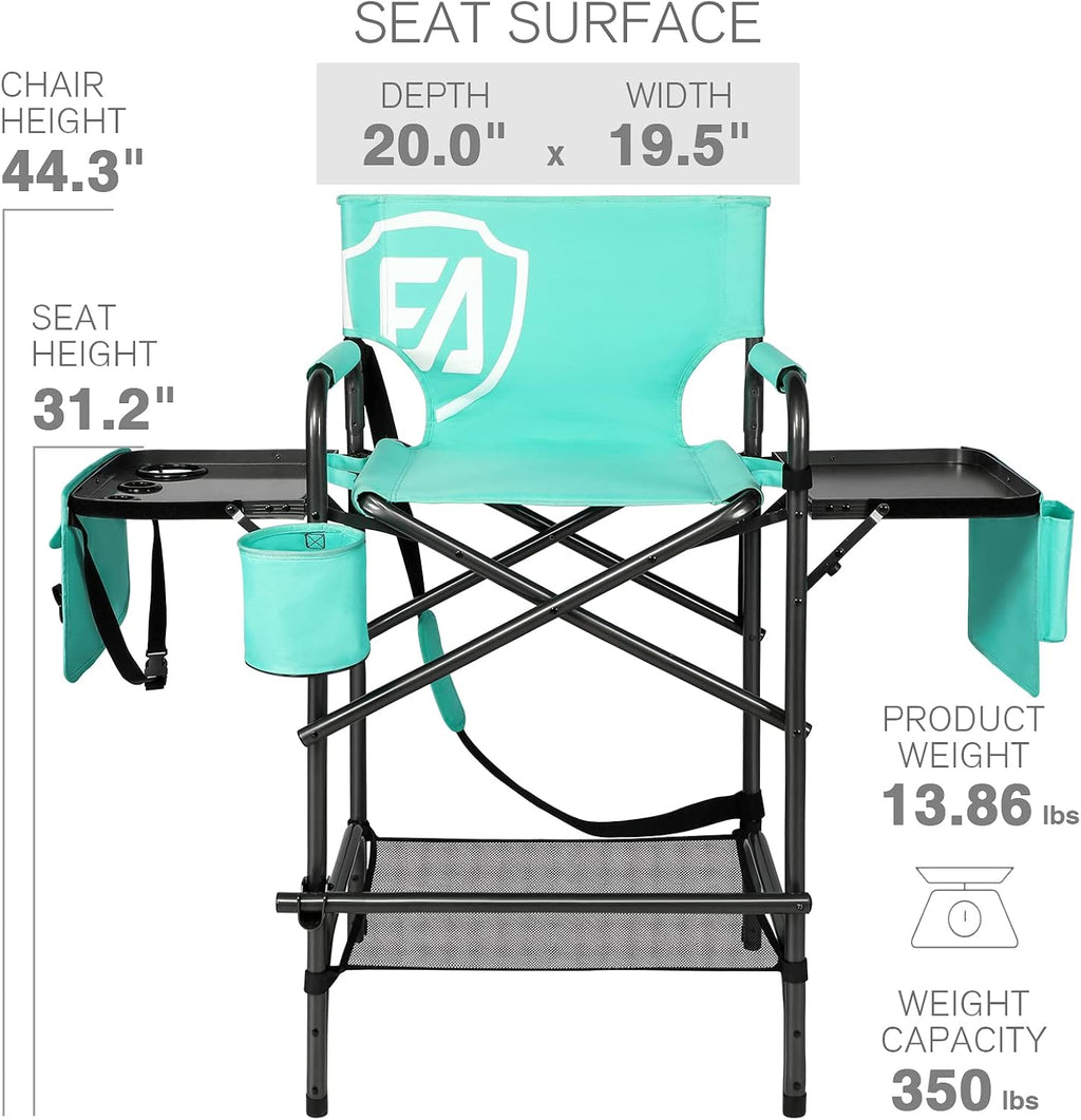 EVER ADVANCED 2 Pieces 31" Tall Portable Makeup Artist Chair for Clients Directors Chair with Two Side Tables, Foldable Folding Chair for MUA, Craft Shows, Hair Stylist, Salons, Movie 350LBS Green