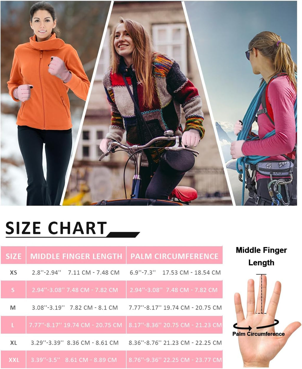 RIGWARL Winter Gloves Men Women for Cold Weather, Pink-B, XL