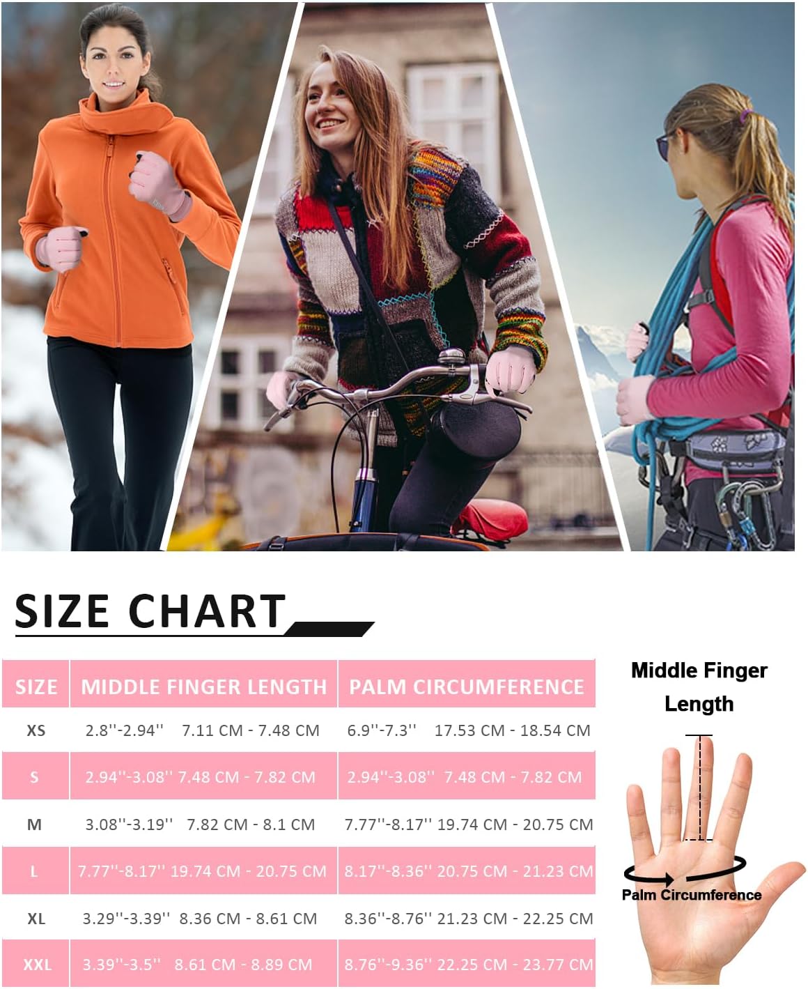 RIGWARL Winter Gloves Men Women for Cold Weather, Pink-B, XL