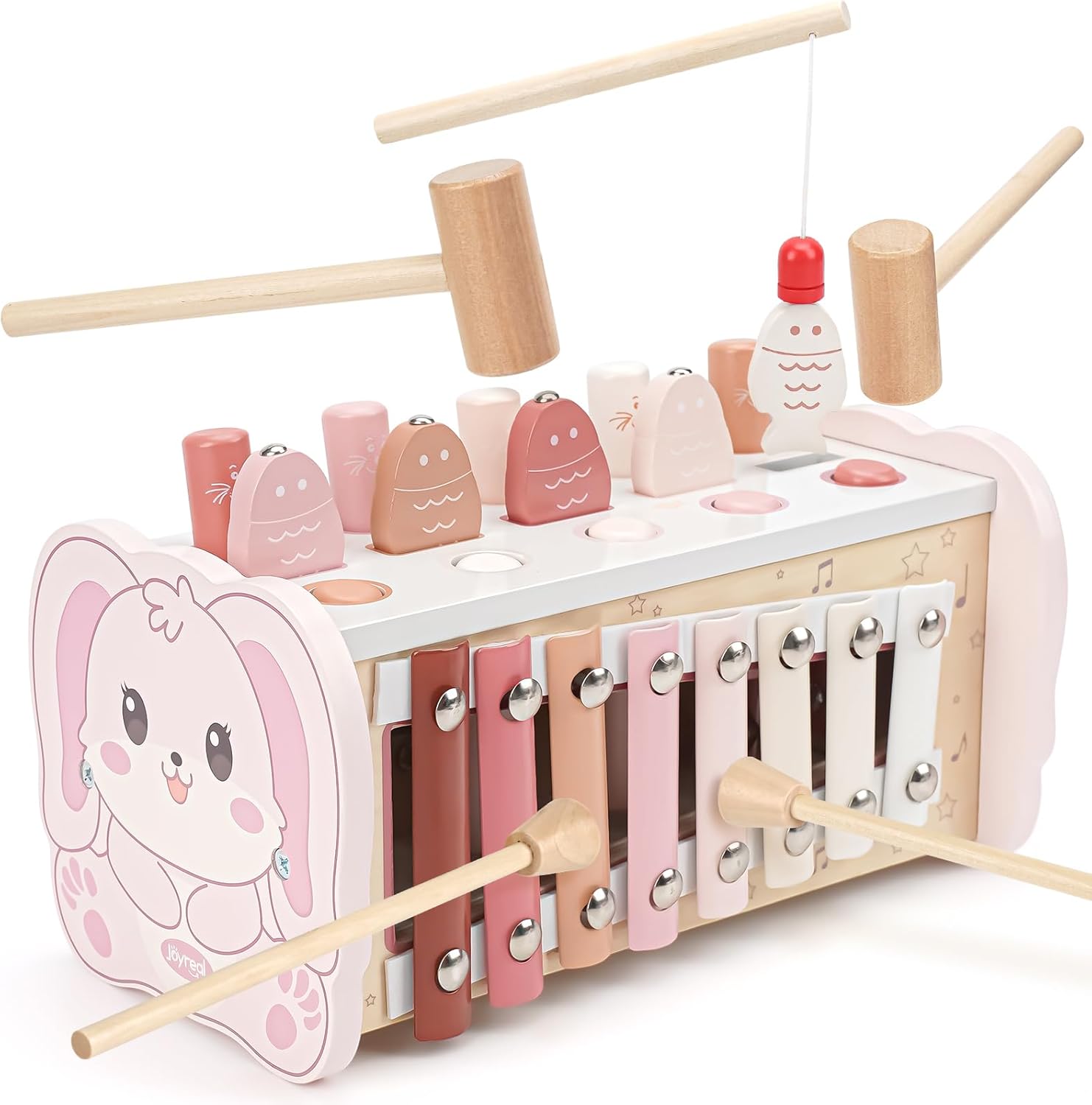 Joyreal Pink Wooden Montessori Toys for 1 Year Old Hammering Pounding Toys