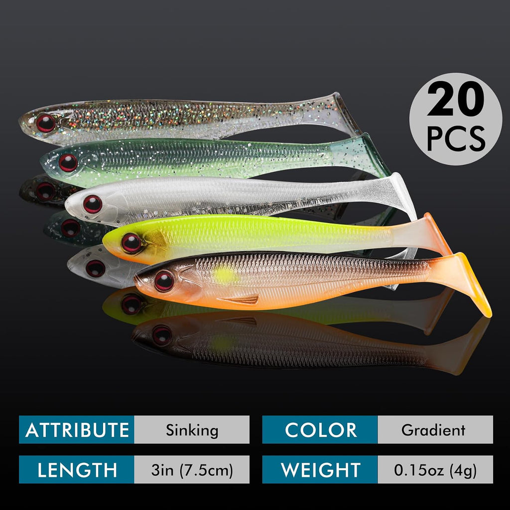 TRUSCEND Shadtale Easy Catch Soft Fishing Lures, Unique Vibration and Action for Various Rigs, Paddle Tail Swimbaits Trailer for Bass, Trout, Crappie, Walleye, Redfish, Saltwater & Freshwater Fishing