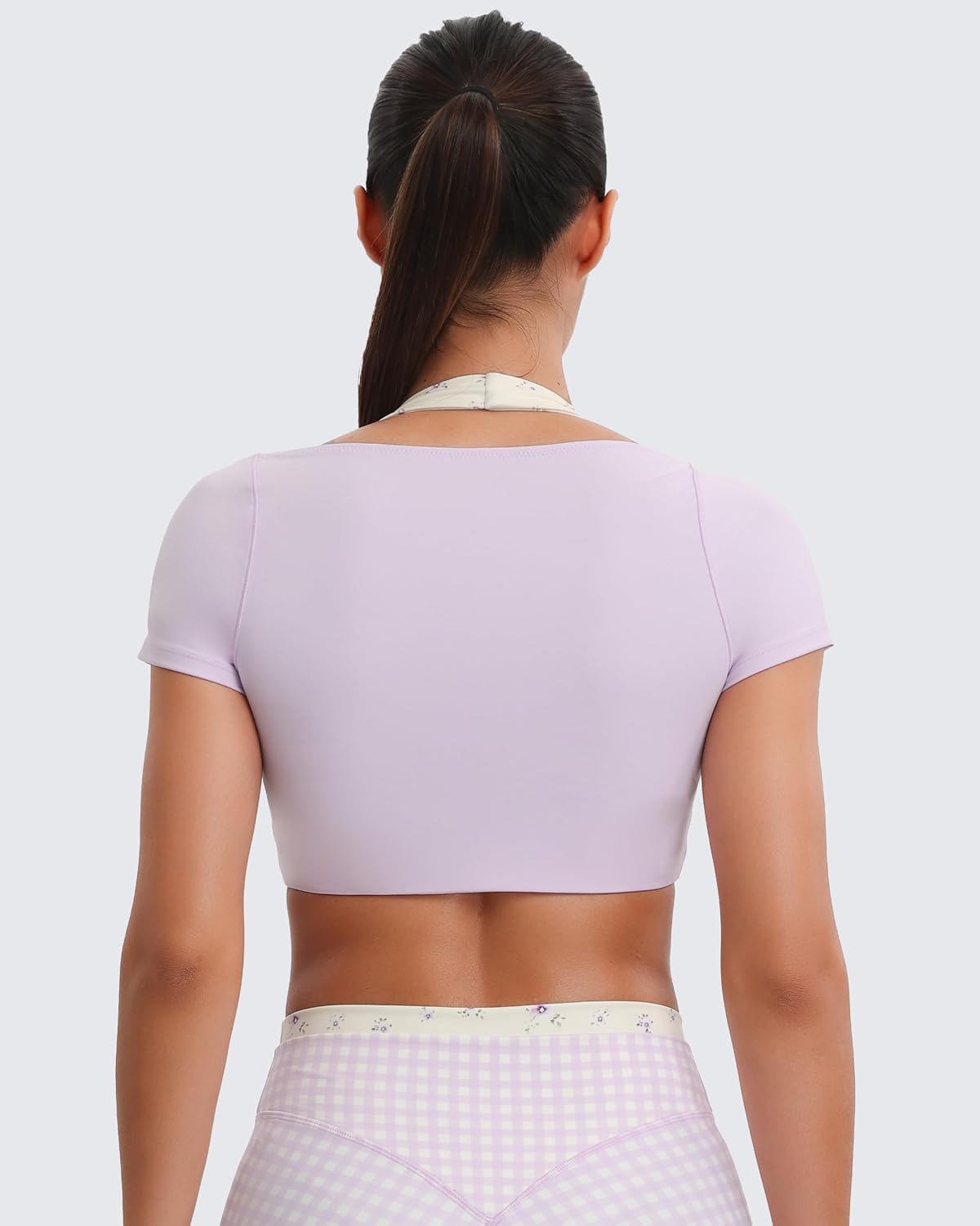 Aoxjox Dual Core Halter Short Sleeve Crop Top
