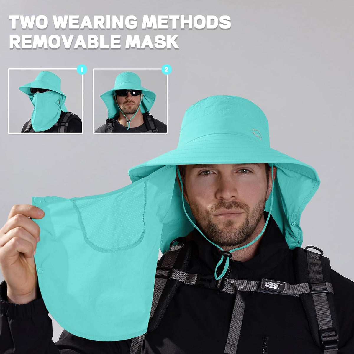 Rosoz Sun Hat for Men Women with Neck Flap& Removable Face Cover Wide Brim