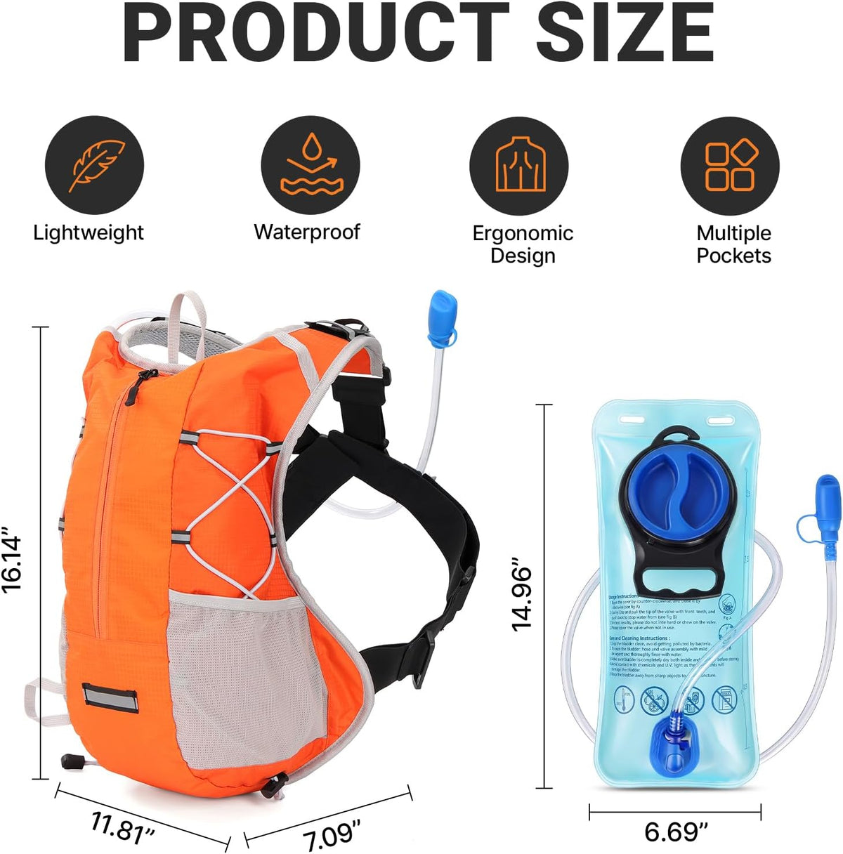 Hydration Backpack with 2L Bladder Water Pack for Hiking Cycling Running