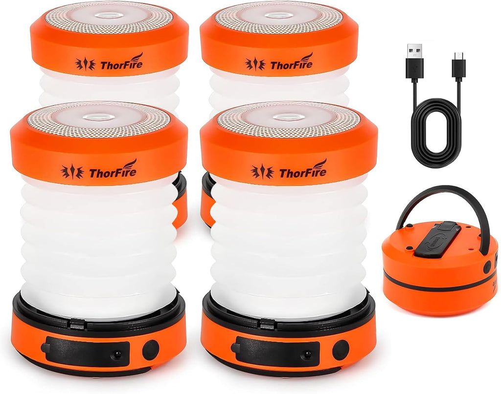 THORFIRE Hand Crank Camping Lantern 4 Pack,2-in-1 Collapsible LED Light
