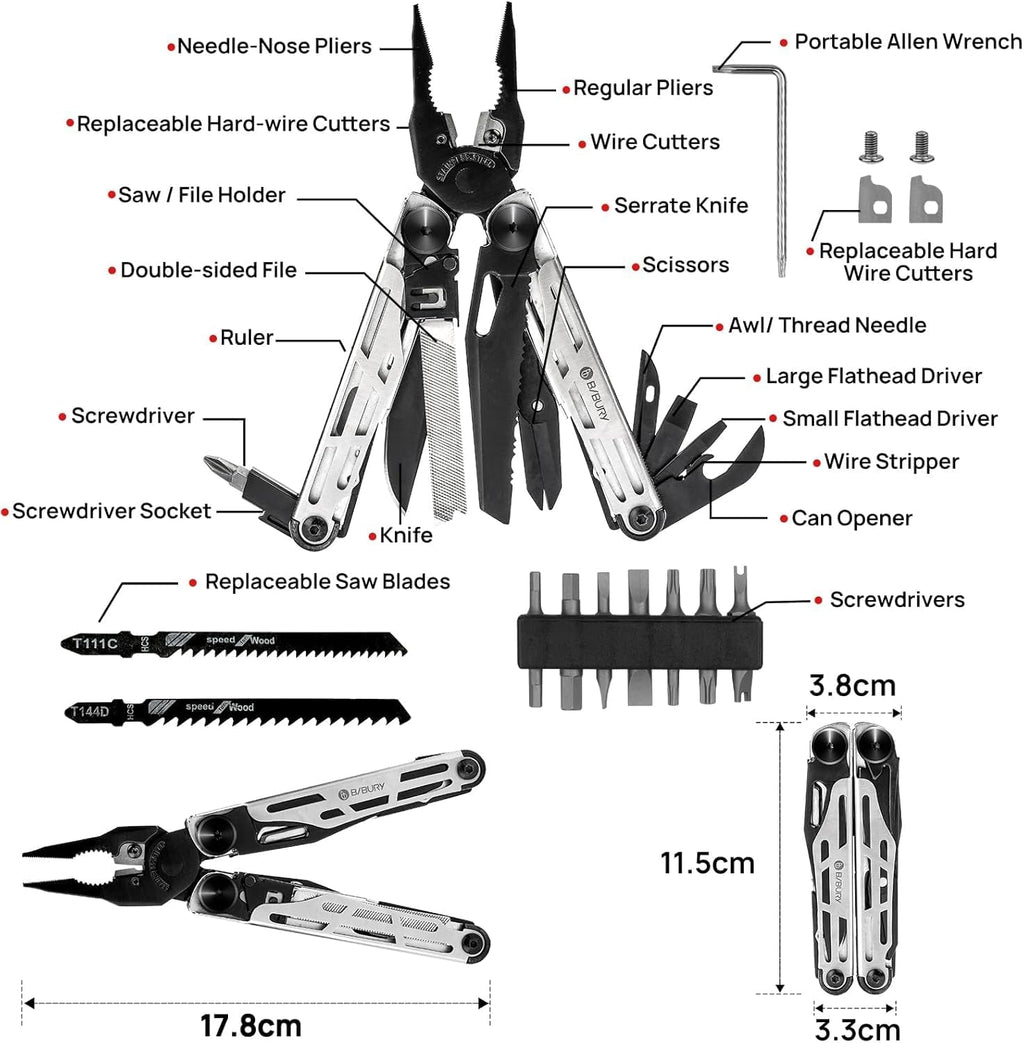 BIBURY 31-in-1 Multitool Pliers Pro BI2045,EDC Pocket Knife & Scissors