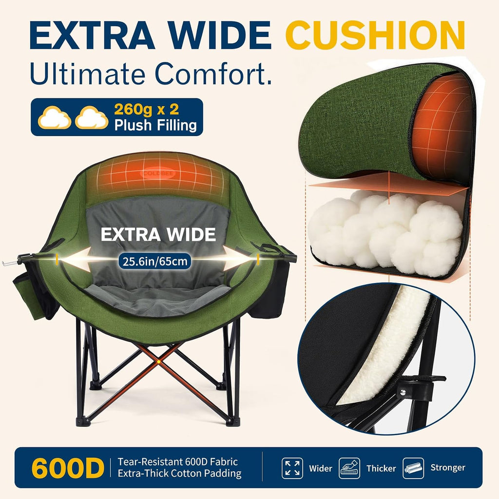 Coldbee 2PCS Oversized Camping Chairs, Heavy Duty Padded, Thick Headrest