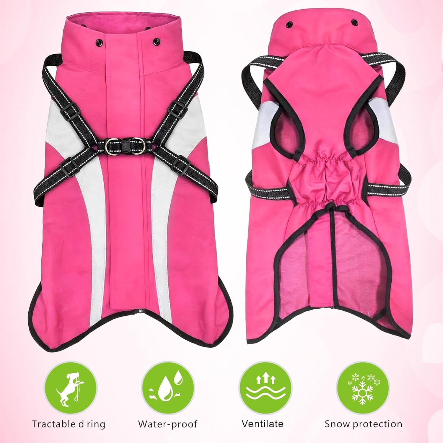 Dog Raincoat Waterproof Raincoats for Dog Reflective Dogs Rain Jackets with Hood Hoodie Pet Rain Poncho Coat for Small Medium Large Dogs Puppies S-XXL (Pink, XL)