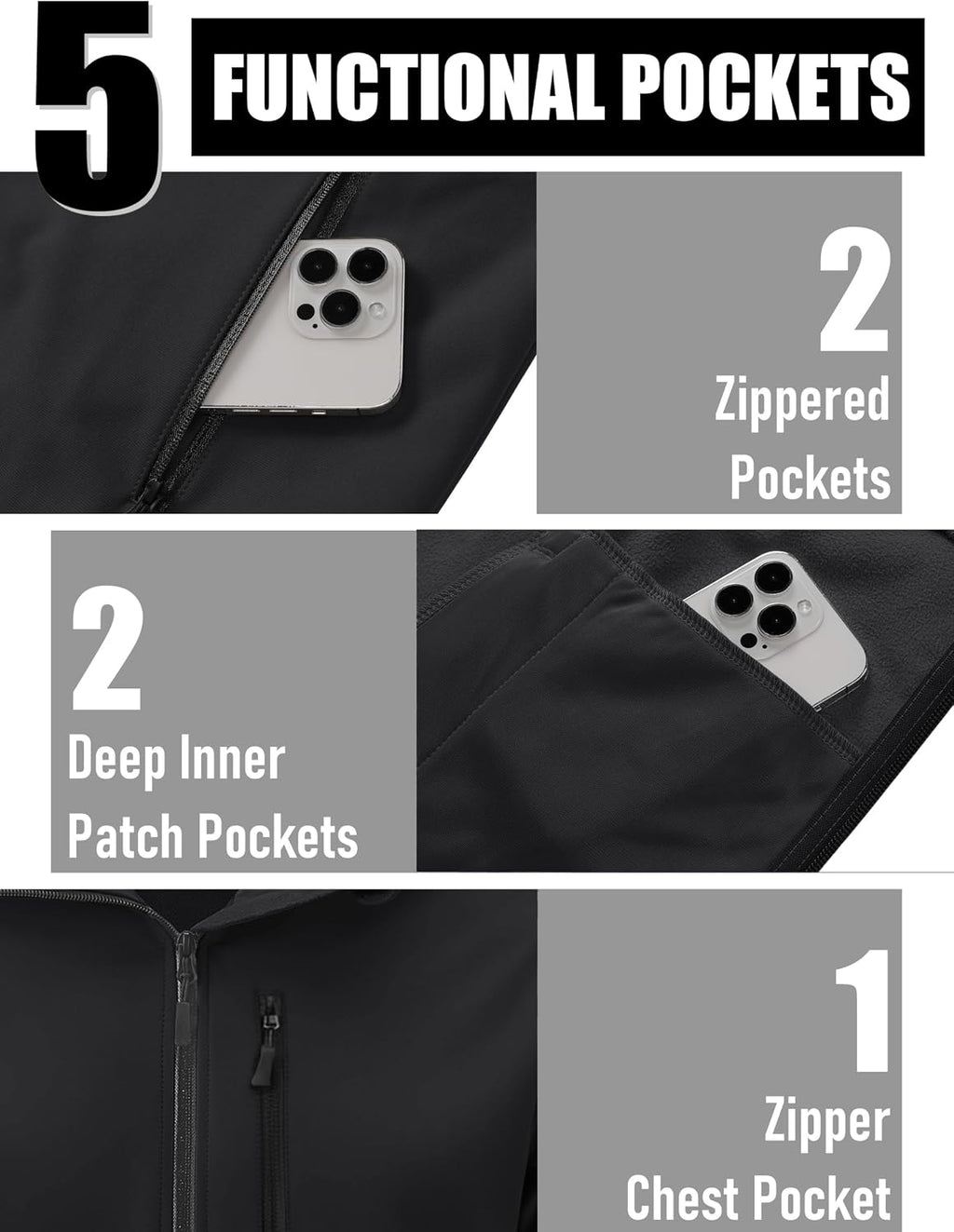 MAGCOMSEN Men's Jacket Waterproof Fleece Lightweight Softshell Rain Coat
