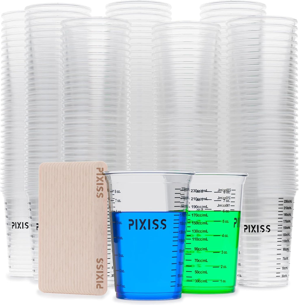 Pixiss Disposable Epoxy Resin Mixing Cups with Measurements (50-Pack) Mixing Cups for Mixing Containers, Epoxy Cups For Epoxy Measuring Cups - 20 Resin Mixing Sticks