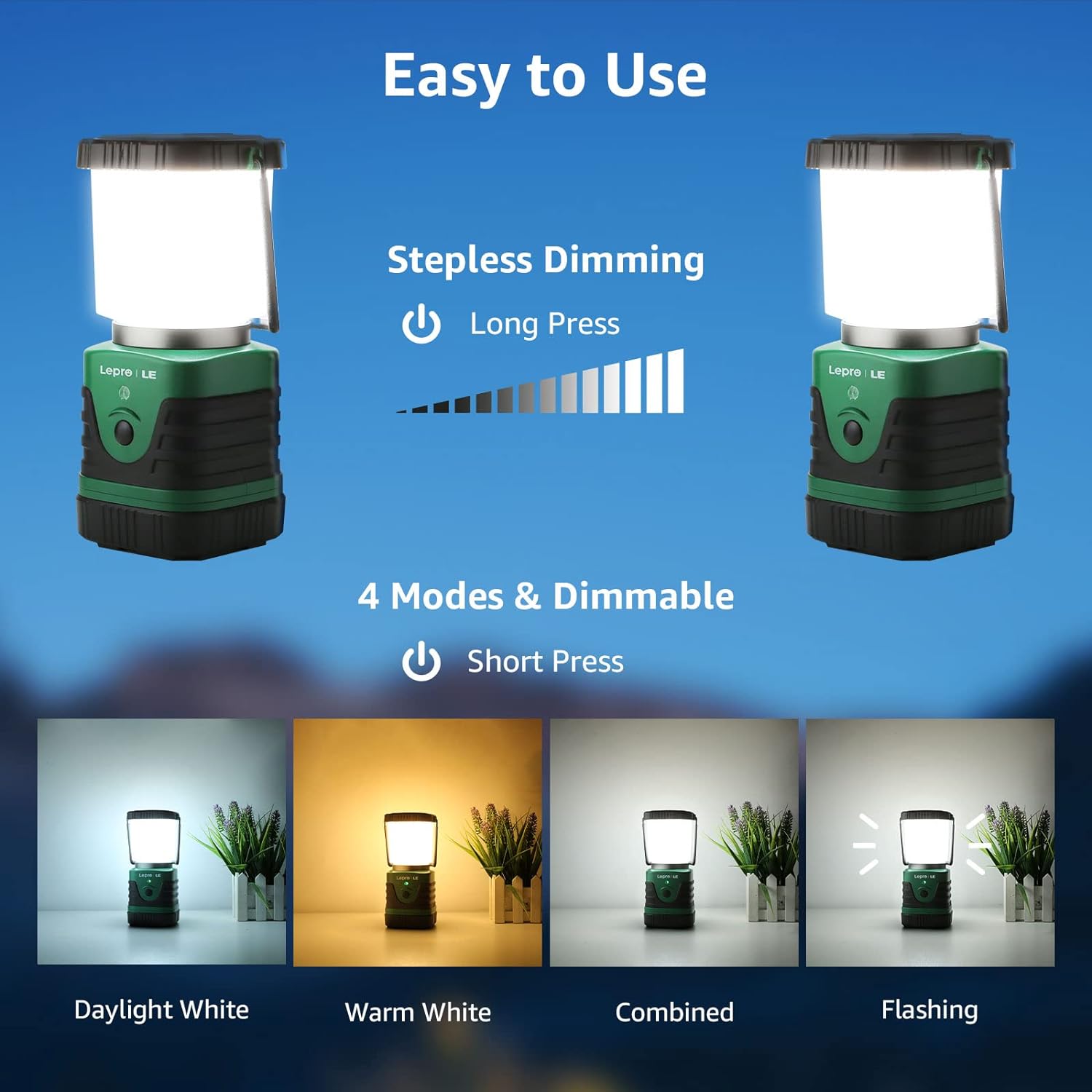 Lepro 1000LM LED Camping Lantern Rechargeable, 4400mAh, 4 Light Modes
