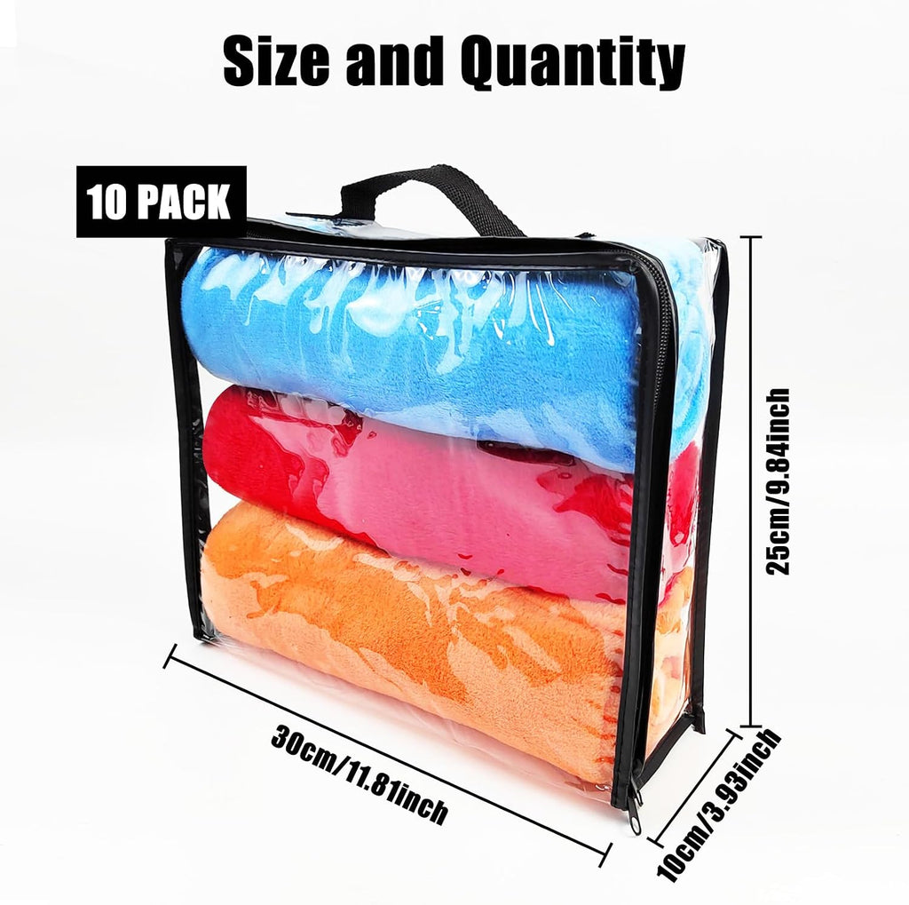 10 Pieces Large Clear Travel Packing Cube ，Clear Vinyl Zippered Storage Bags See Through Moving Bag Plastic Storage Bags PVC Multipurpose Pouch with Handle for Sweater Shirts Dress Storage