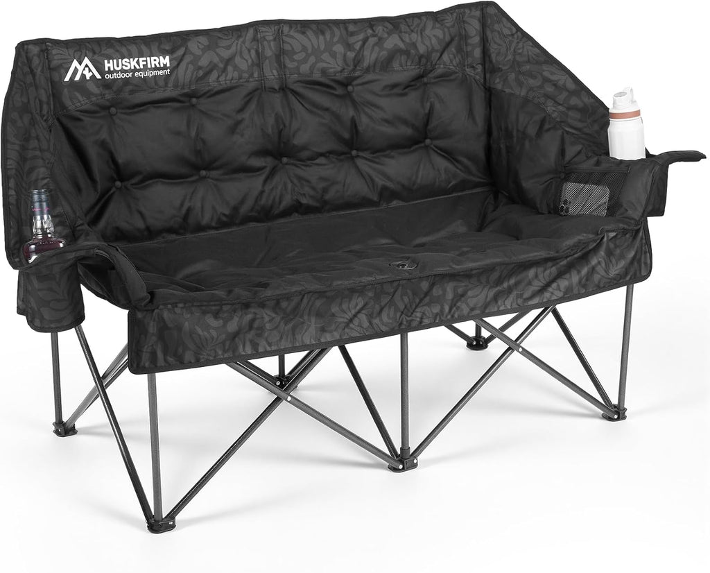 Oversized Double Camping Chair Padded Camping Chairs for Adults,Gray Leaves