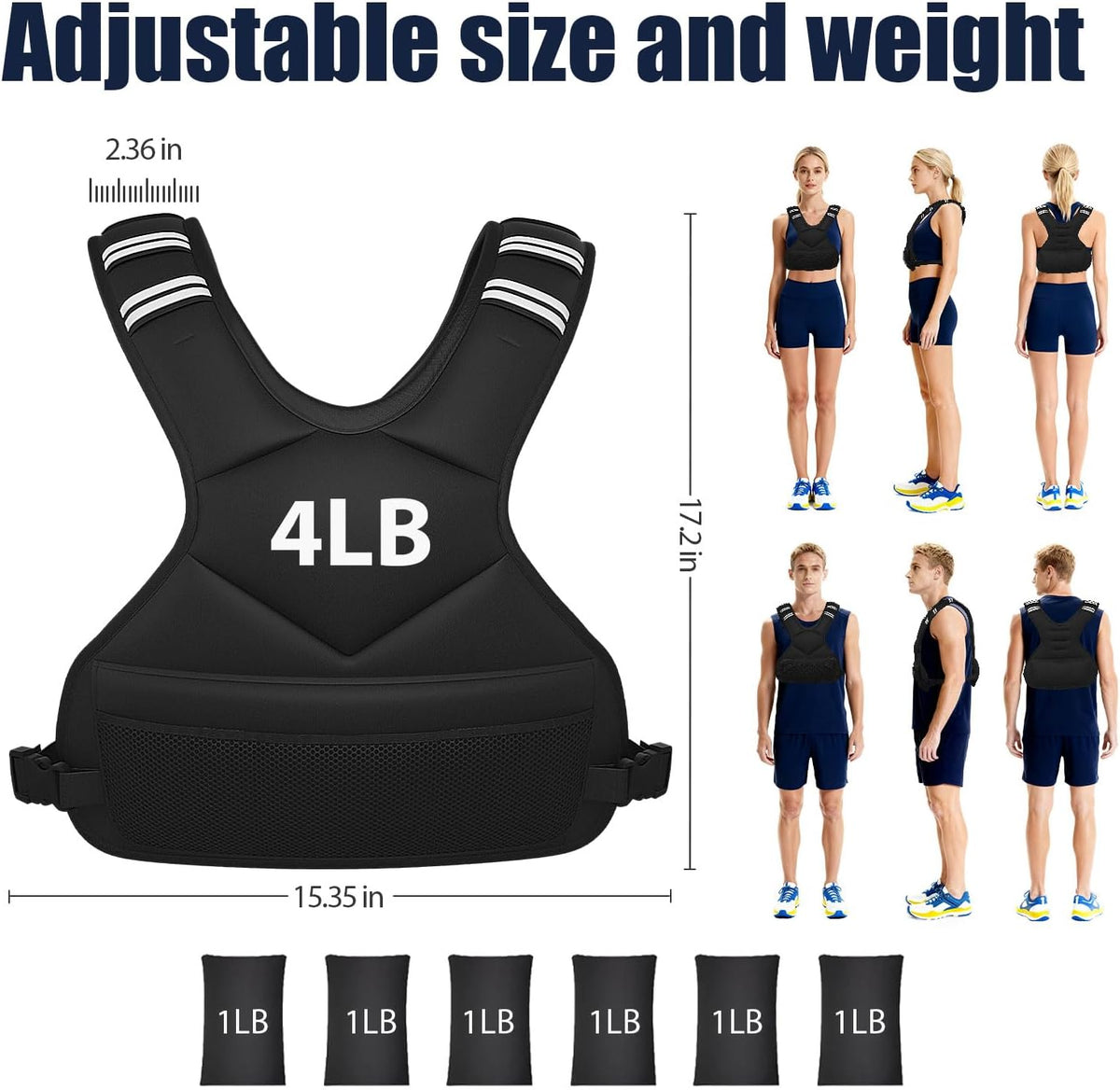 Ragebby Adjustable Weighted Vest for Women Men, 4-10lb/12-18lb/ Vest with 6 Ironsand Weights, Weight Vest with Reflective Strip for Running, Walking, Exercise, Strength Training