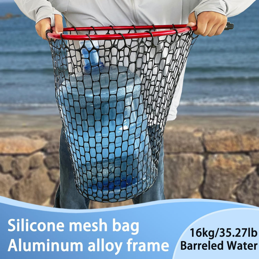 Telescoping Metal Lock Fishing Net with Handle Red Green 64" 52" Rubber Fish Net - Adjustable Length Lightweight Foldable Large Big Collapsible Extendable Fishing Net