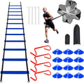 YEXEXINM Professional Agility Ladder Speed Training Equipment Set-20ft Agility Ladder,12 Soccer Cones, 4 Agility Hurdles, Running Parachute, Suitable for Soccer Football Basketball Training