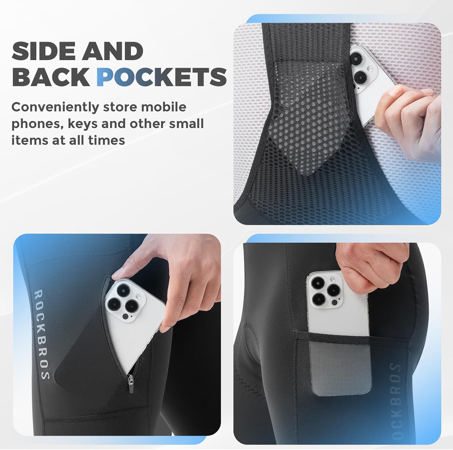 ROCKBROS Men's Cycling Bib Shorts Breathable Padded with Pockets