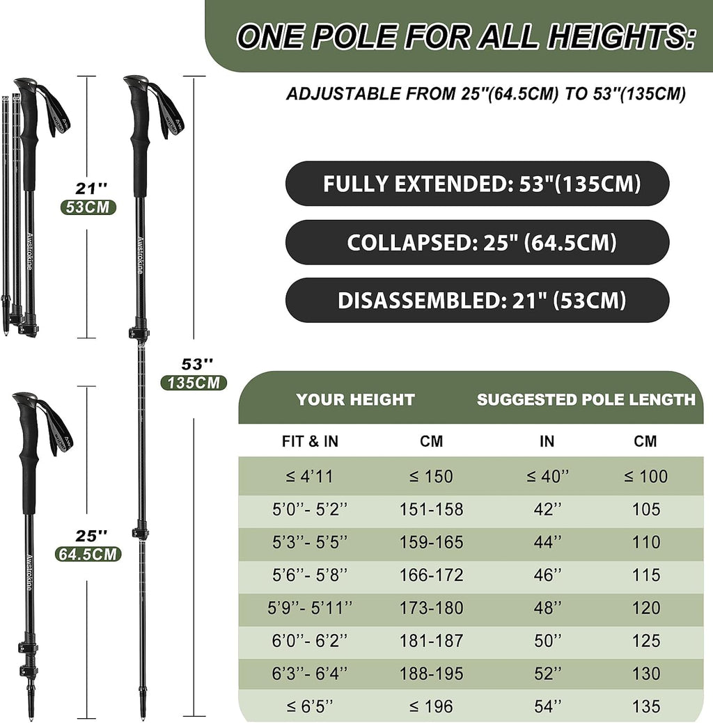 Ultra Light Carbon Fiber Hiking Trekking Poles - 6.07oz Nordic Trekking Sticks with Full EVA Grips & Quick Locks, All-Terrain Hiking Sticks for Seniors, Men & Women, Set of 2