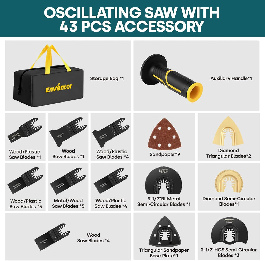 Enventor Oscillating Tool with Tool-Free Change, 260 W, 43 Accessories