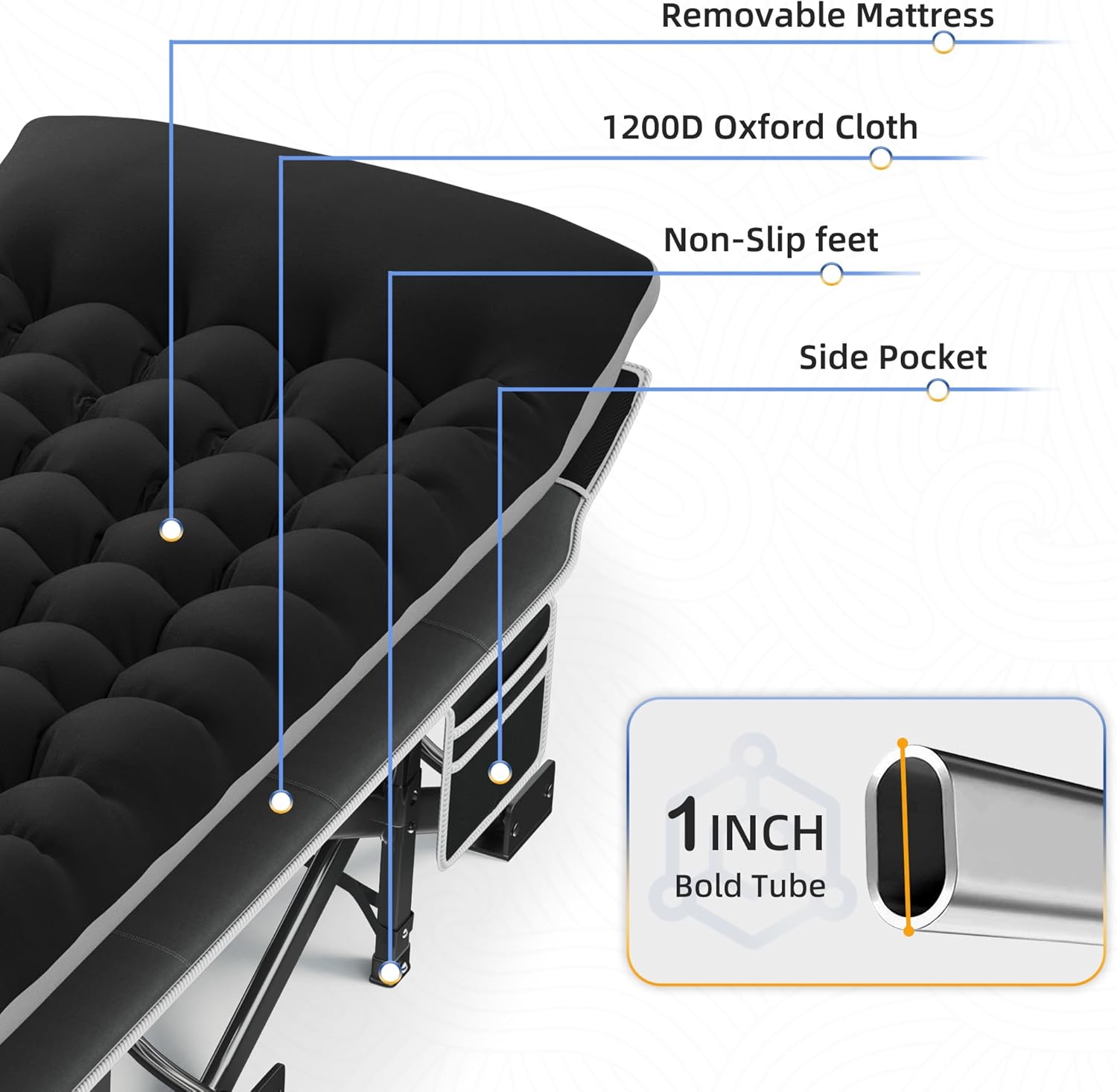 HABUTWAY Camping Cot with Mattress, 32" Extra Wide Camping Cots for Adults, Sleeping Cot for Adults Holds Up to 600LBS, Cots for Sleeping, Camp, Rv, Beach, Patio, Office Naps(Black)
