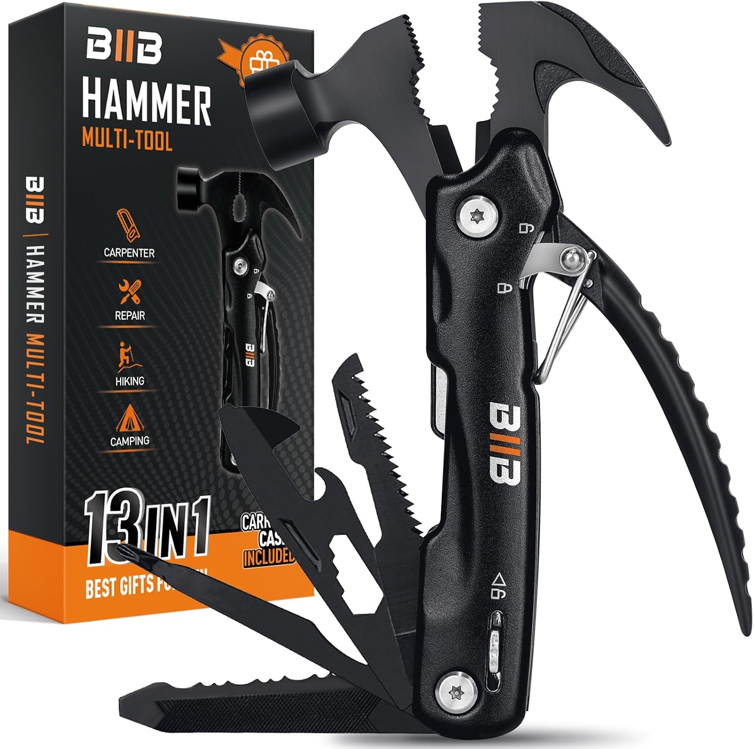 BIIB Gifts for Men, 12 in 1 Hammer Multitool, Stocking Stuffers for Men