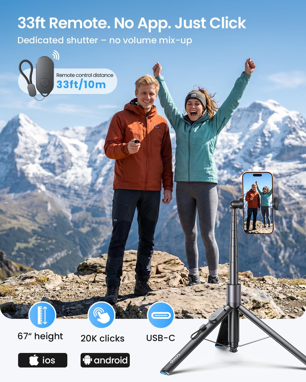 LOXP 67'' Phone Tripod with Remote, 0.01s Auto-Open for Content Creator