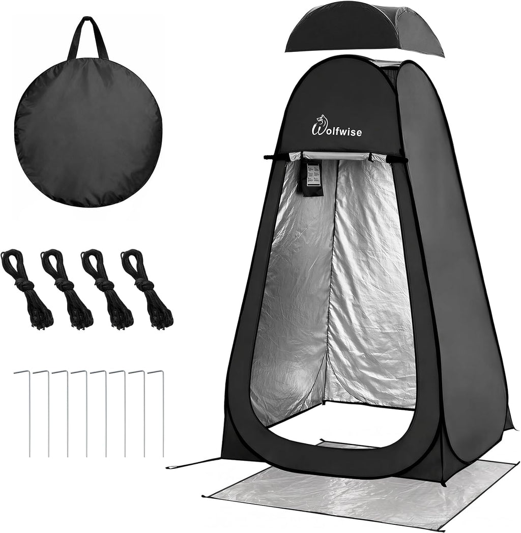 WolfWise PRO Pop Up Shower Tent with Silver Coated, Floor and Rain Fly