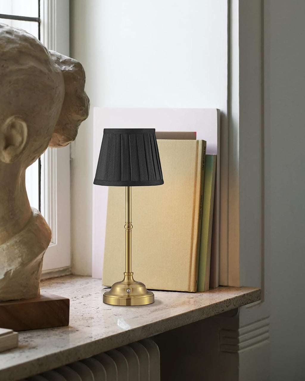 KDG Gold Cordless LED Table Lamps Set of 2, Black Fabric Shade Desk Lamps