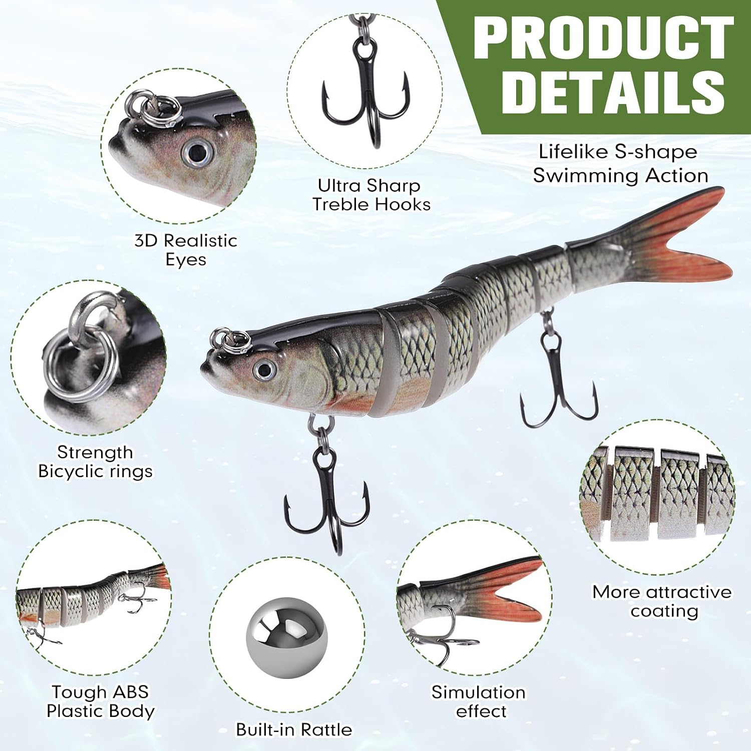 Soulchen 9 Pcs Fishing Lures for Freshwater and Saltwater, Slow Sinking Most Lifelike Jointed Swimbait for Bass Trout Crappie Walleye Pike Bluegill Salmon Swimbait, Amazing Gifts for Men and Family