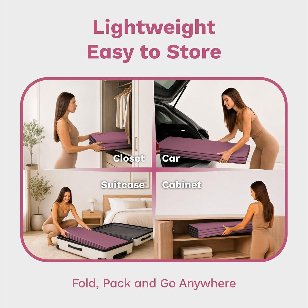 AIRHOP Foldable Yoga Pilates Mat 10mm Thick Non Slip TPE Workout Pad 75x26"