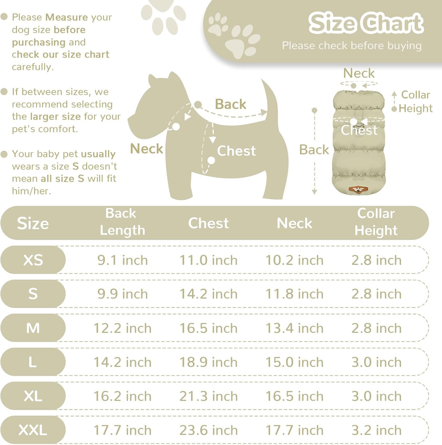 ABRRLO Winter Warm Dog Jacket for Small Medium Dogs Cat Cold Weather Coats with Harness Paded Dogs Fleece Vest Waterproof Windproof Dog Snow Jacket Pet Puppy Clothes (Khaki,XS)