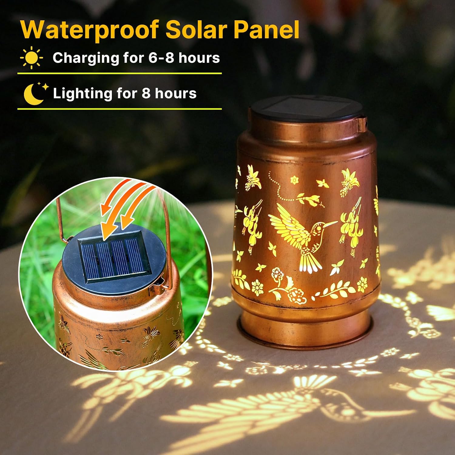 Hummingbird Solar Lanterns Outdoor Waterproof Hanging Solar Lights Gifts for Women Men Mom Metal Decorative LED Lantern Outside for Decor Garden,Yard,Patio,Lawn,Porch,Backyard