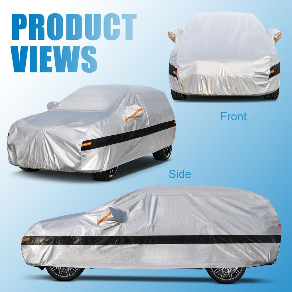10 Layer SUV Car Cover Waterproof All Weather for Large SUV,100% Waterproof Outdoor Car Covers Rain Snow UV Dust Protection. Custom Fit for BMW X5, Toyota Highlander, Mercedes GLE,etc Silver