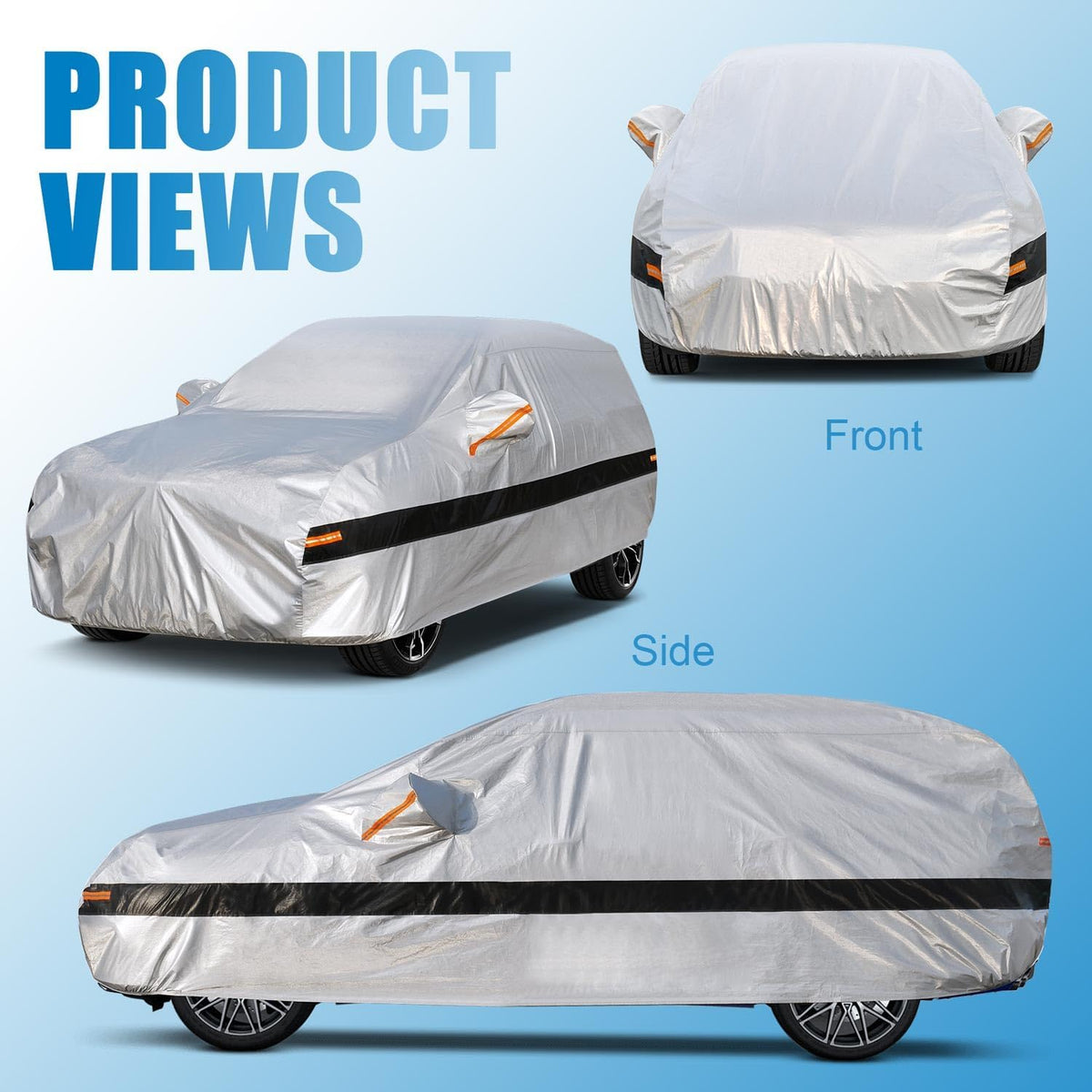 10 Layer SUV Car Cover Waterproof All Weather for Large SUV,100% Waterproof Outdoor Car Covers Rain Snow UV Dust Protection. Custom Fit for BMW X5, Toyota Highlander, Mercedes GLE,etc Silver