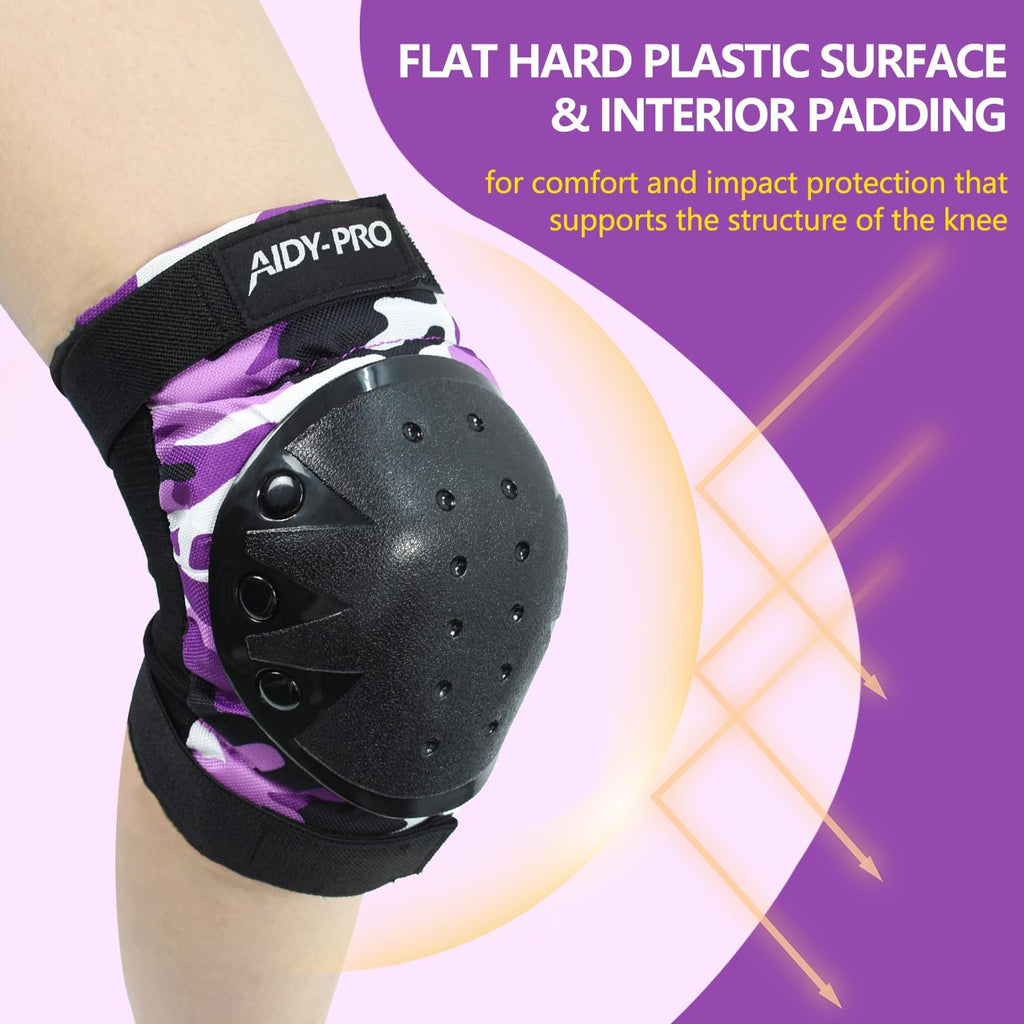 AIDY-PRO Adult/Youth/Kids Knee Pads and Elbow Pads Set Skateboard Protective Gear, 6 in 1 Knee Guards Kids Wrist Guards for Roller Skating Skateboarding Biking