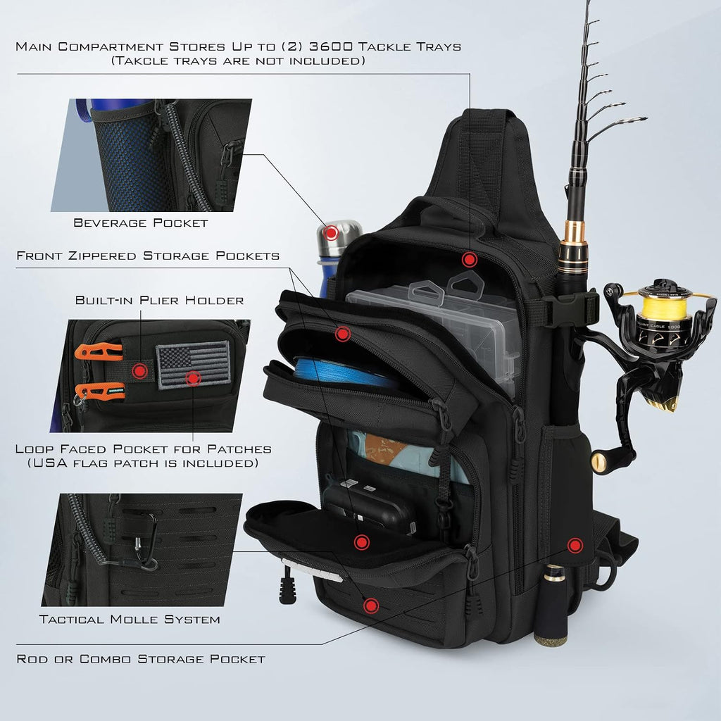 KastKing Blowbak Fishing Sling Bag, Fishing Backpack with Rod Holder
