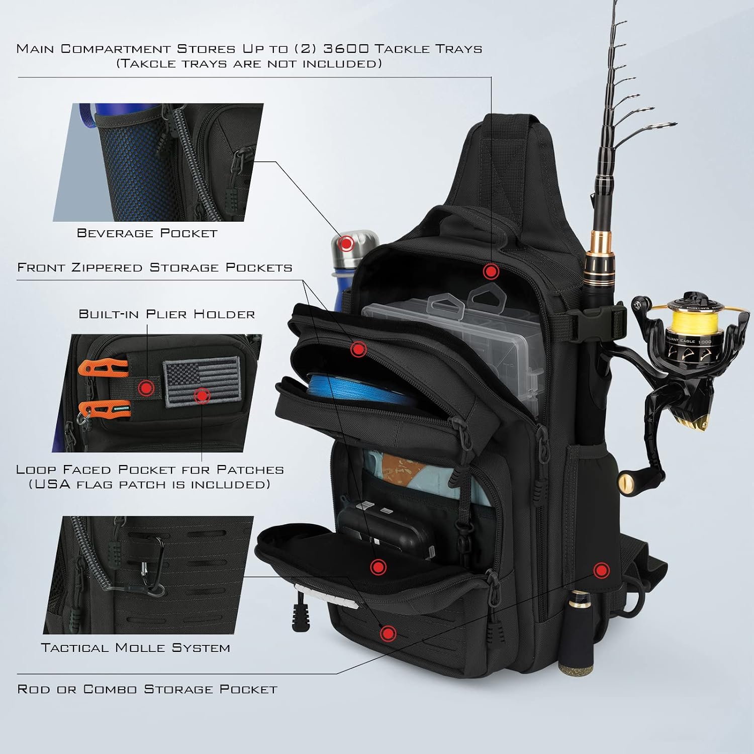 KastKing Blowbak Fishing Sling Bag, Fishing Backpack with Rod Holder