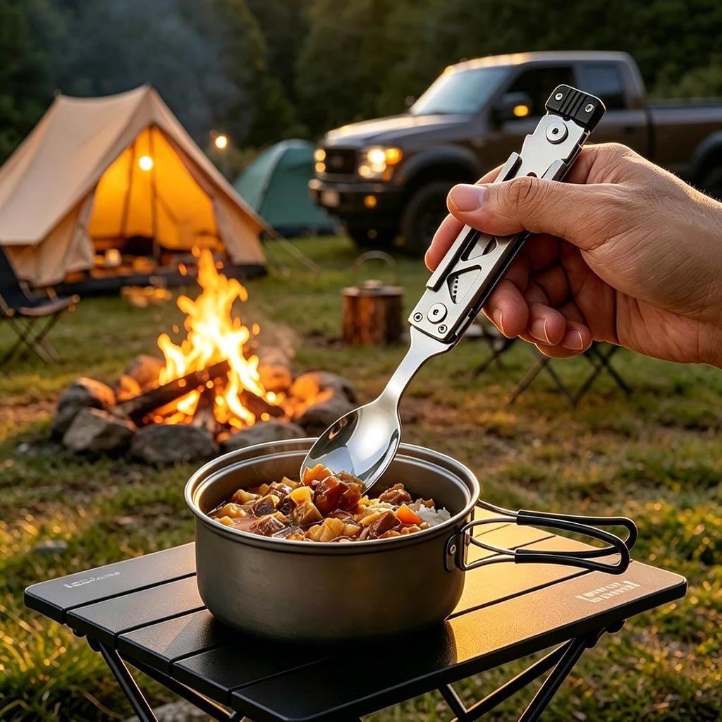 5-in-1 Camping Utensils Set with Pouch Folding Fork Spoon Knife